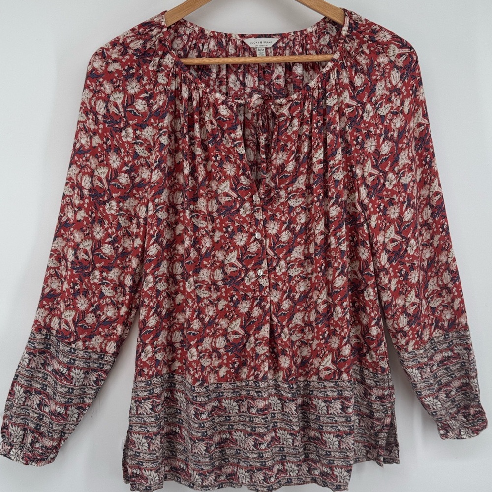 Lucky Brand Boho Spring peasant top Floral Long Sleeve lightweight Women's Med - Picture 8 of 8